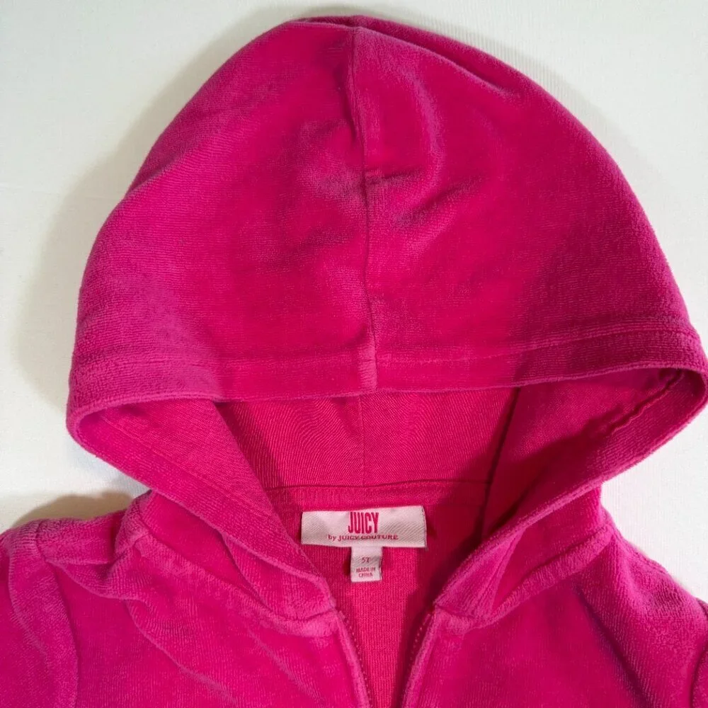 Girls JUICY COUTURE Velour Shocking Pink Full Zip Hoodie Sweatshirt 5T